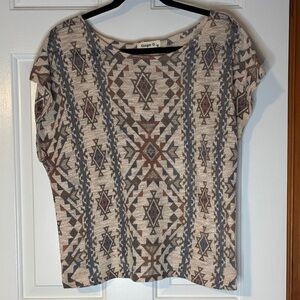 Ginger G Women's Short Sleeve Top - Cream and Blue Geometric